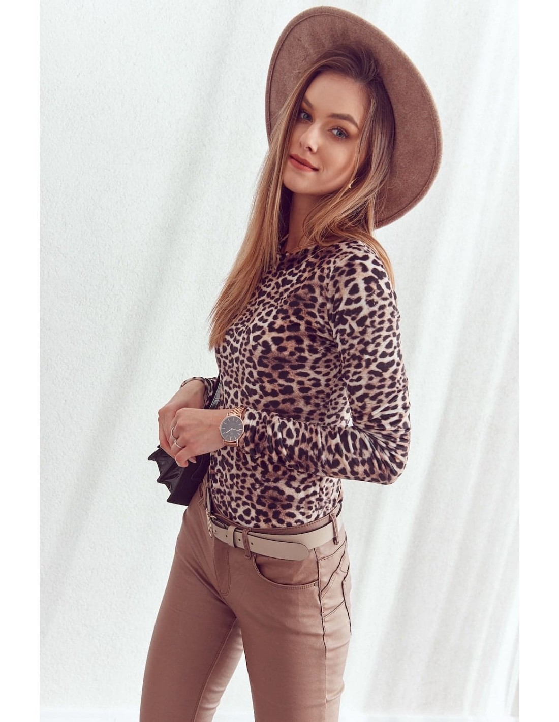 Body din velur cu guler leopard 7431 - Magazin online - Boutique